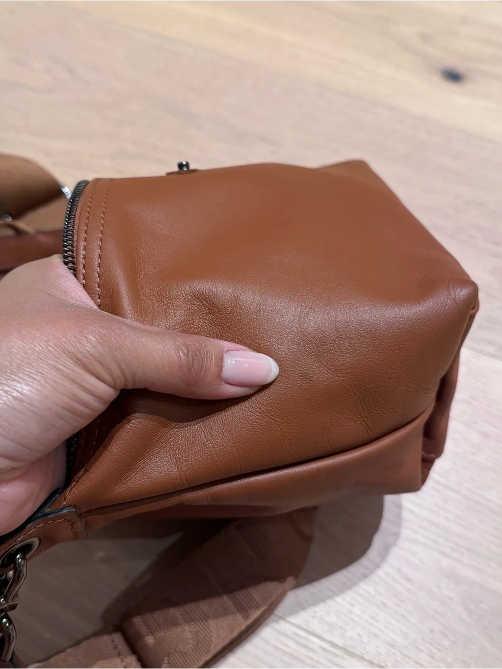 Longchamp Le Pliage Cuir XS Leather Crossbody Bag Cognac Brown